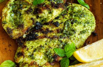 Crispy Thin Grilled Pesto Chicken (2 Ingredients)