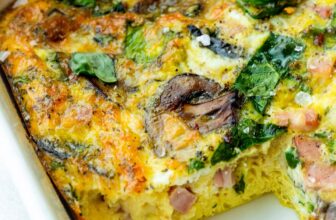 Breakfast Egg Casserole (Ham, Cheese & Sautéed Mushrooms)