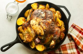 Juicy Brined Whole Roasted Chicken with Crispy Potatoes
